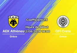Pronostic AEK Athènes OFI Crete — Stade Pankritio, Supercoupe de Grèce 2026, Héraklion, 12 août 2026