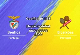 Pronostic Benfica B Leixões – Benfica Campus, Seixal, Segunda Liga 2026/27 Journée 1, 9 août 2026