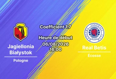 Pronostic Jagiellonia Białystok Rangers – Chorten Arena, Białystok, Ligue Europa 3e tour de qualification match aller 6 août 2026
