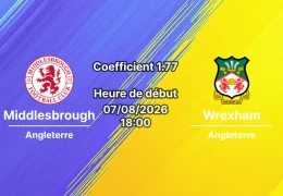Pronostic Middlesbrough Wrexham AFC – Riverside Stadium, Middlesbrough, Carabao Cup Premier tour 7 août 2026
