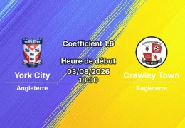Pronostic York City Crawley Town – LNER Community Stadium York, Carabao Cup 2026-27, 3 août