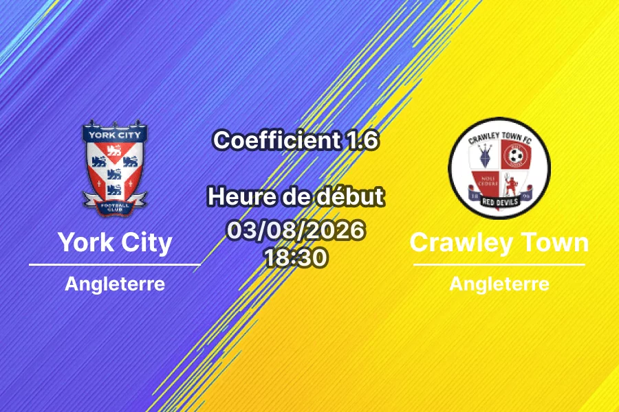 Pronostic York City Crawley Town – LNER Community Stadium York, Carabao Cup 2026-27, 3 août